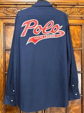 Polo Ralph Lauren Navy Classic Fit Back Logo Stripe Placket Cotton Button Down